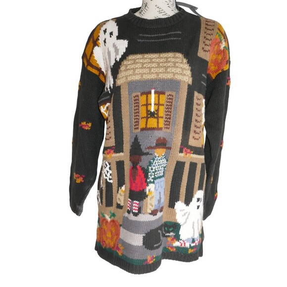 Northern Isles Vintage 90s Halloween Haunted House Ghost Hand Knit Sweater M - Picture 4 of 11